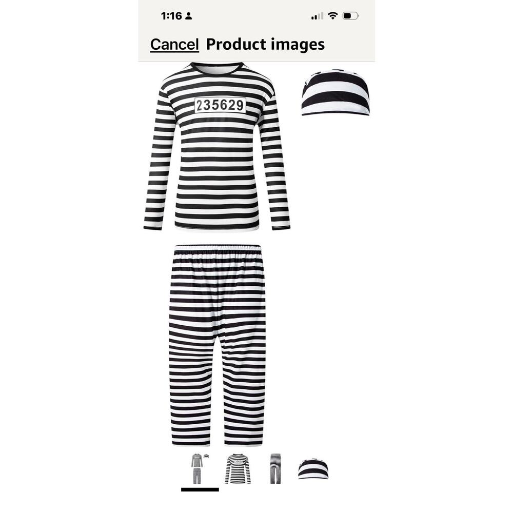 Prisoner Convict Inmate Child 5-6 Halloween Costume 3 Pcs Jail unisex